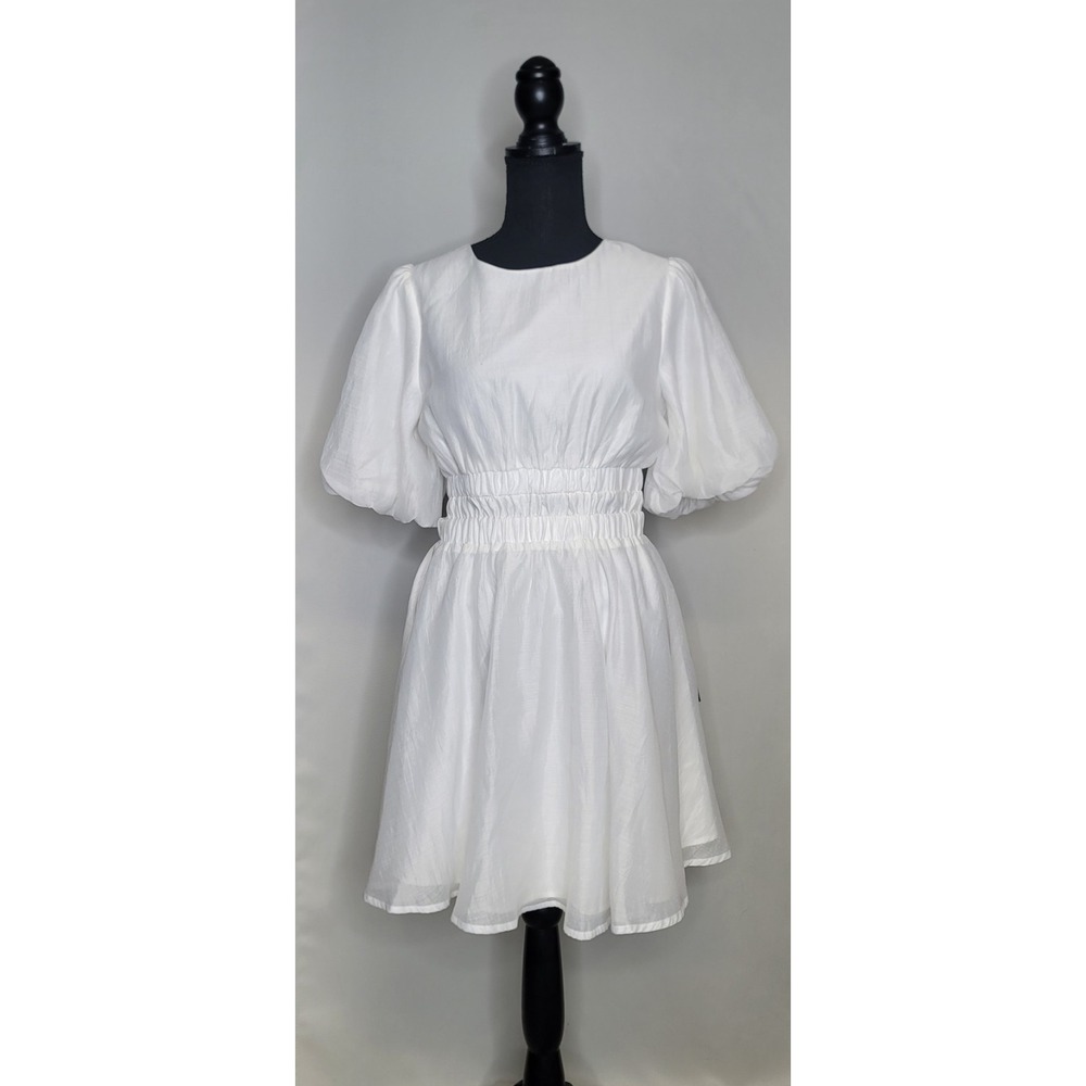 Lulus Cherished‎ Poise White Puff Sleeve Backless Dress M NWT Flaw